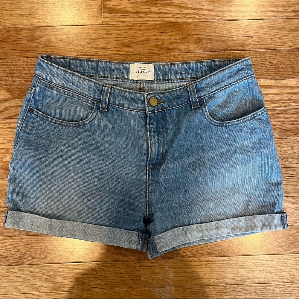 Sezane Size 32 Blue Denim Jean Shorts 100% Cotton